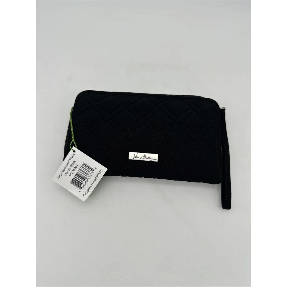 NWT Vera Bradley Black Quilted Zip-Around Women's Wallet Wristlet 15270-081 - Picture 2 of 5